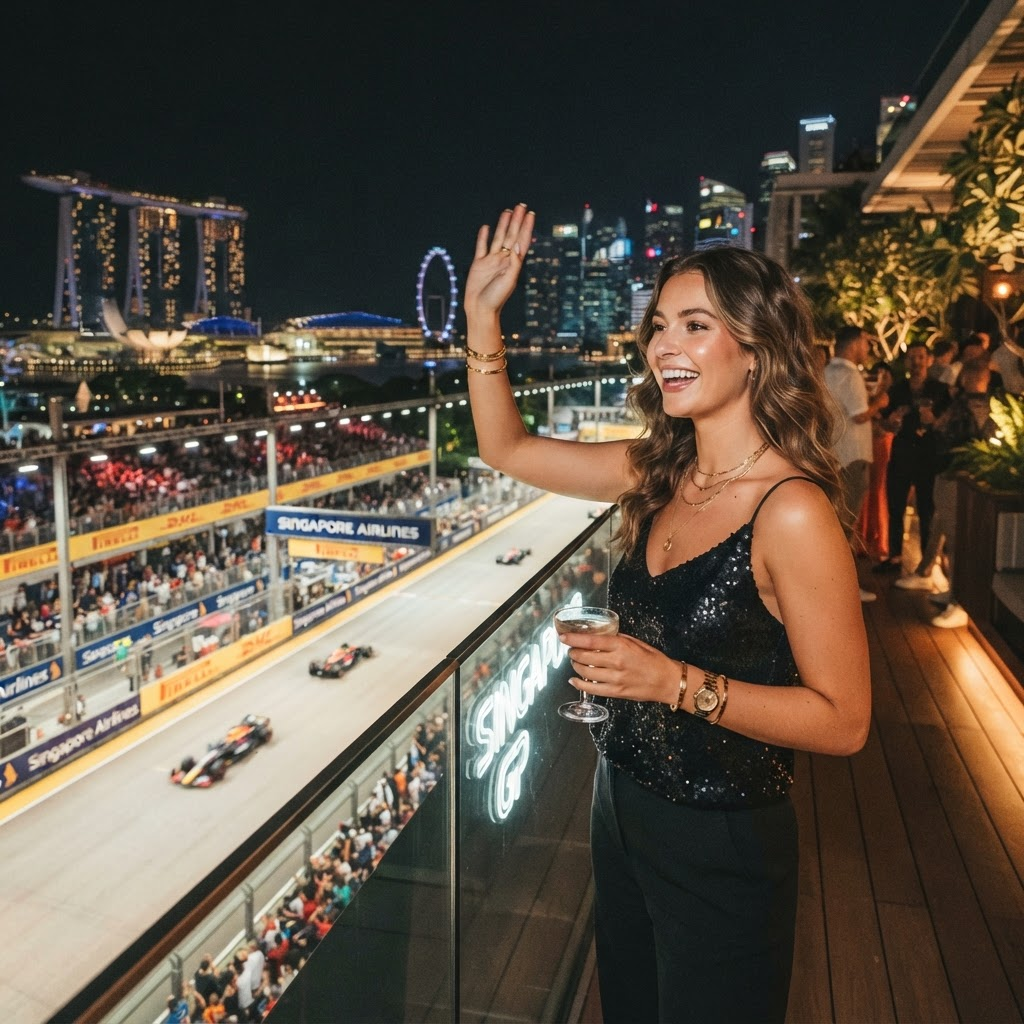 Overlooking the Singapore F1 night circuit