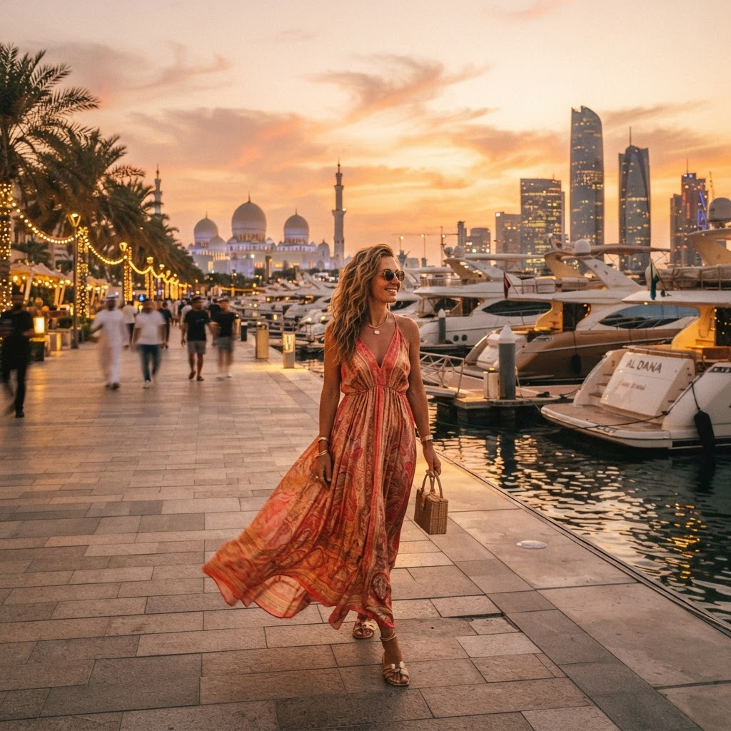 Sunset walk through Abu Dhabi marina